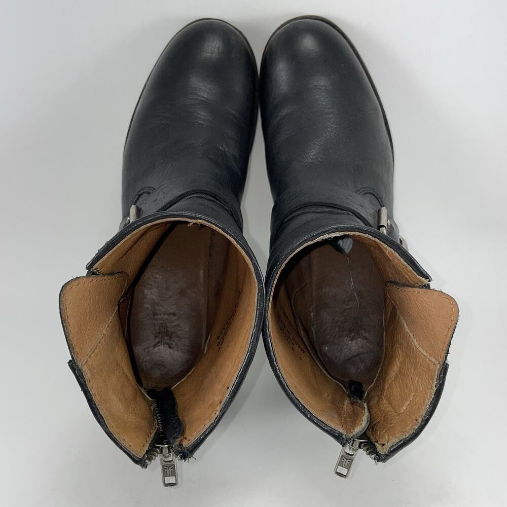 Frye Tyler Engineer Ankle Boots Womens Size 8 B Black Leather Moto Biker Buckle - Picture 6 of 13